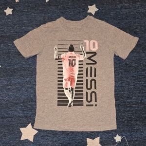 Kids Short Sleeve Graphic Tee in Gray and Pink - Messi 10